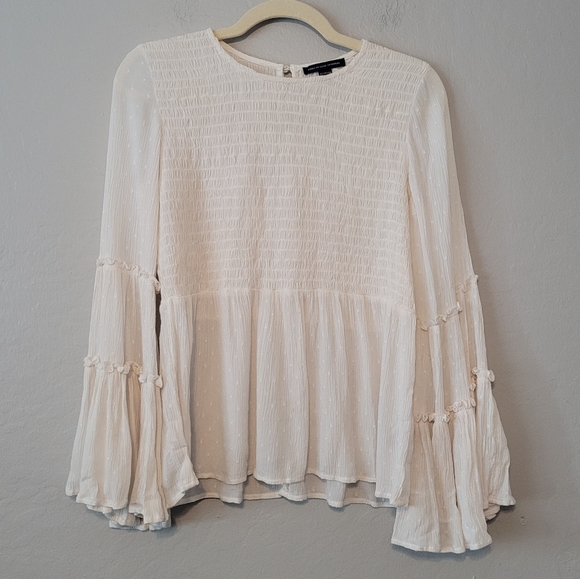 American Eagle Outfitters Tops - American Eagle White Bell Sleeve Smocked Blouse